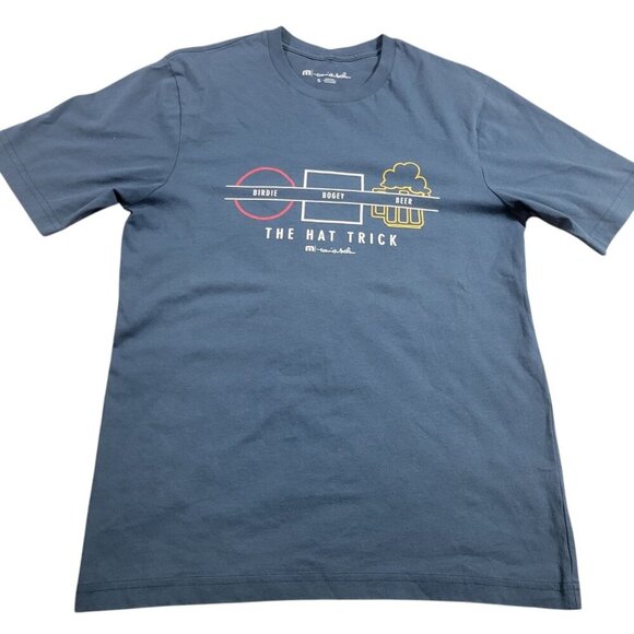 Travis Mathew T Shirt Men's Small Blue The Hat Trick Graphic Tee Short Sleeve - Picture 1 of 7